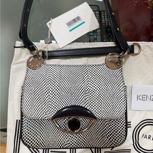 Kenzo Navy and White snake pattern Shoulder Bag with Eye Clasp Accent